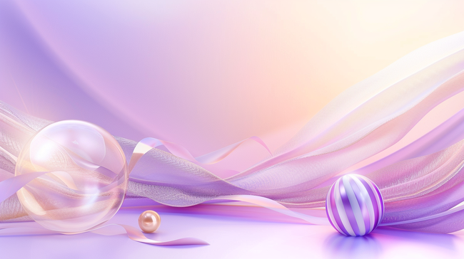 粉紫色3D渲染创意玻璃飘带展台背景素材图片