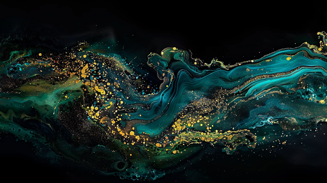 创意绿金新中式鎏金流体抽象山川纹理素材图片