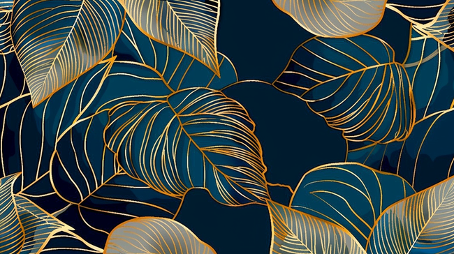 时尚轻奢蓝金色植物花卉叶子纹理底纹设计图图片