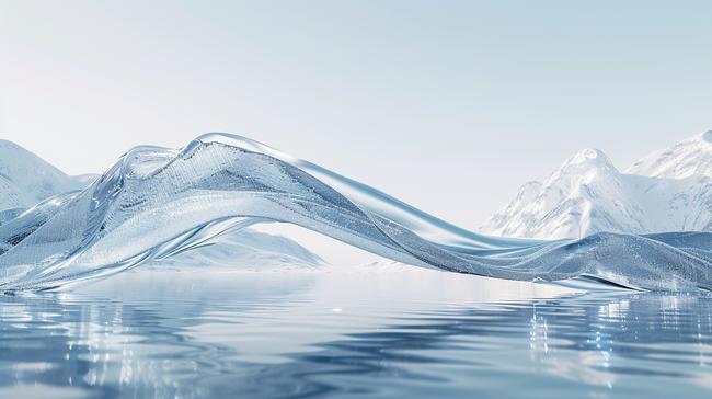 蓝色水面3D透明玻璃质感飘带电商空镜设计图片