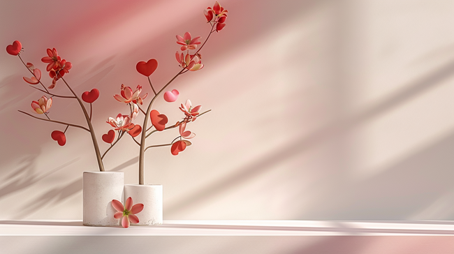 中式文艺白色空间花瓶红色树枝的背景图片