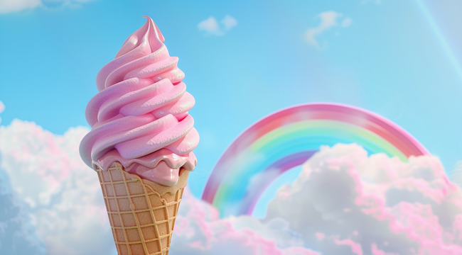 3D夏天云朵里的圣代冰淇淋甜筒背景图片图片
