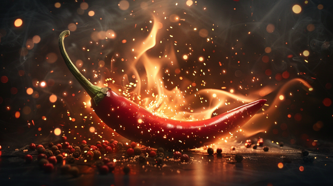 夏日烧烤炭火里的红辣椒背景图片