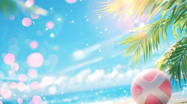 清新夏日海滩椰树阳光场景背景图图片