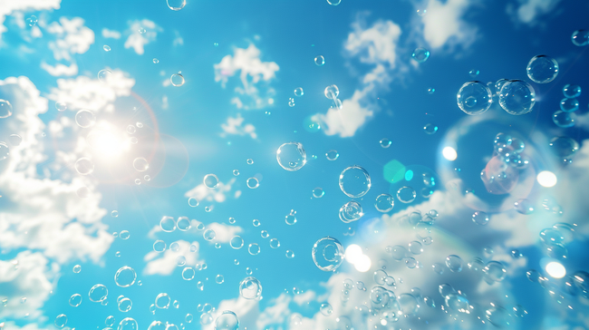 蓝色夏季蓝天中漂浮的气泡背景图片