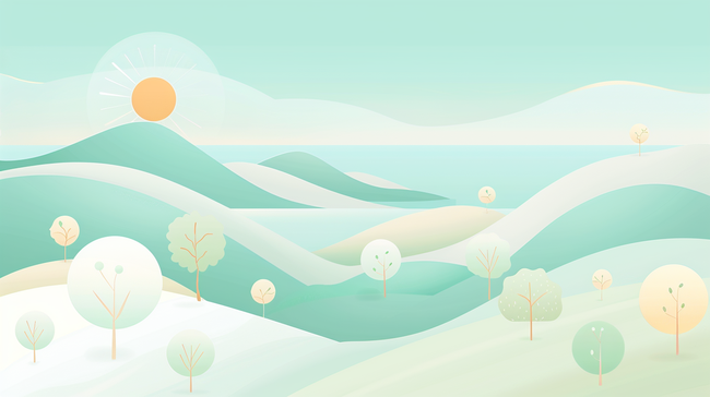 简约平面设计山景树木太阳的背景图片