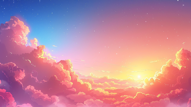 夕阳下天空唯美梦幻云朵的背景图片