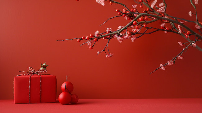 红色礼盒树合成创意素材背景图片