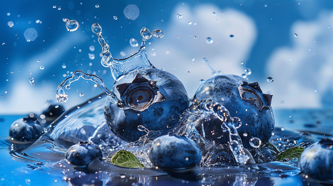 蓝色夏季清凉蓝莓水果背景图片