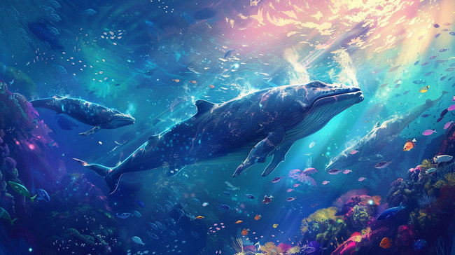 深海鲸鱼珊瑚合成创意素材背景图片