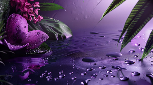 水果绿叶紫色合成创意素材背景图片