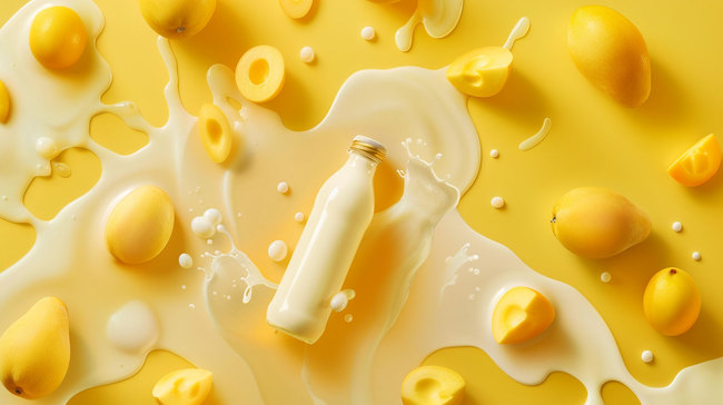 黄色芒果牛奶合成创意素材背景图片