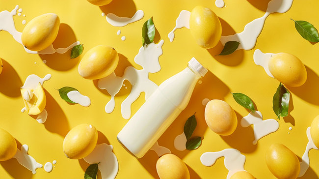 黄色芒果牛奶合成创意素材背景图片