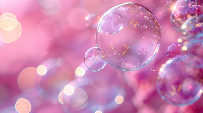 粉红底色上的透明泡泡背景图片