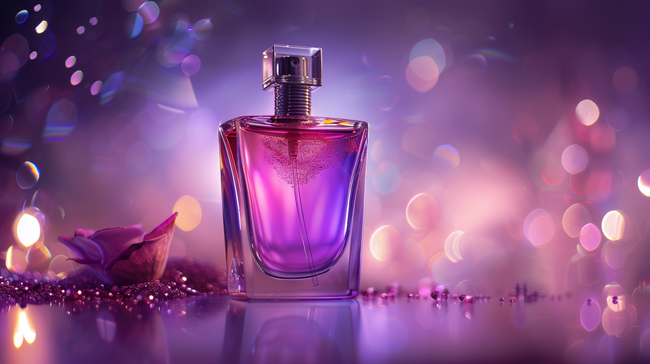 紫色女性浪漫香水瓶装广告拍摄的背景图片