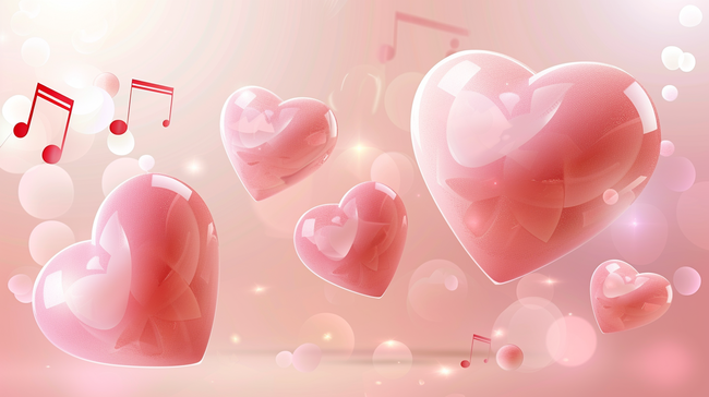浪漫粉色爱心音乐场景的背景图片