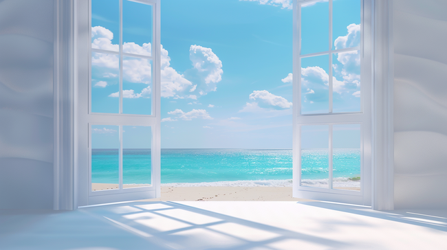 夏天海景海边大窗海边场景背景素材图片