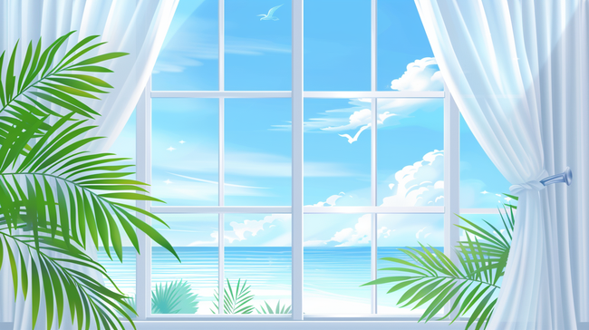夏天海边大窗海景海边场景图片图片