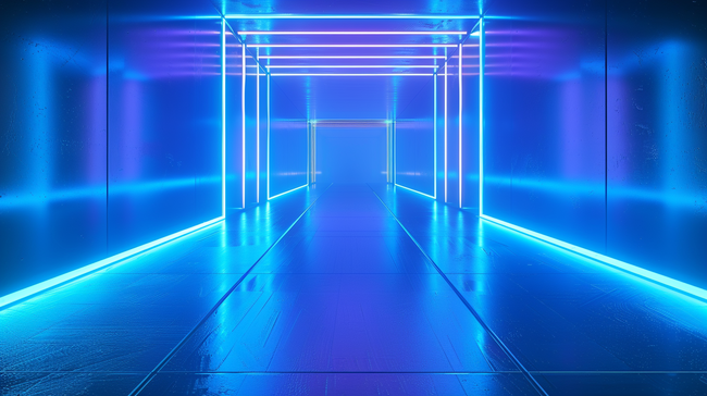 蓝色场景空间灯光走廊的背景图片