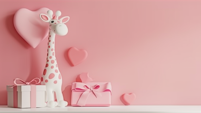 粉色儿童节母婴促销3D小鹿礼物盒展台图片图片