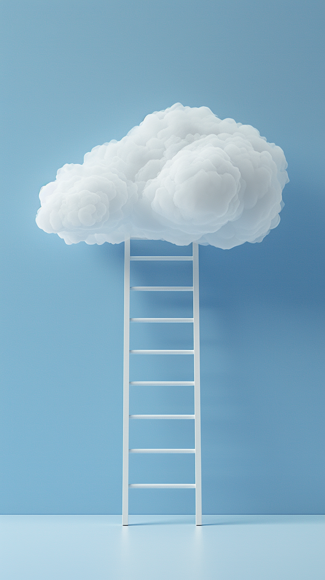 蓝色电商概念场景白云和梯子设计图片