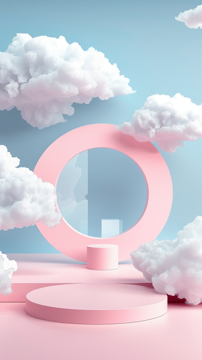 蓝粉色夏日云朵梦幻3D产品展示台背景图片图片
