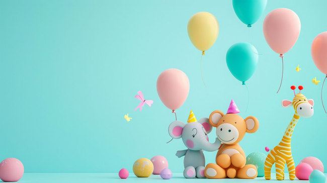 动物气球生日合成创意素材背景图片
