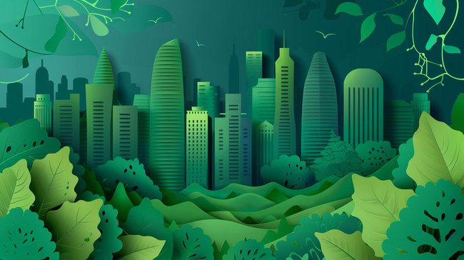 绿色城市模型合成创意素材背景图片