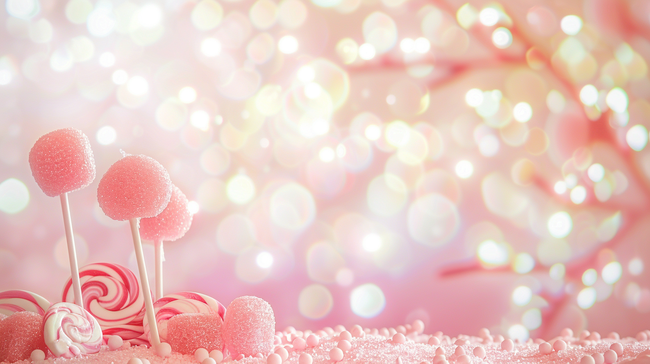 粉色唯美场景惊喜礼物蛋糕棒棒糖的背景图片
