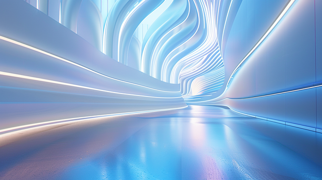 蓝色科技现代空间设计风格灯光曲线场景背景图片
