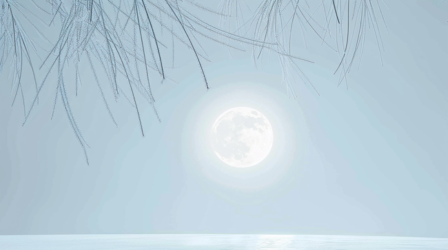 唯美文艺风格树叶中式夜晚月亮的背景图片