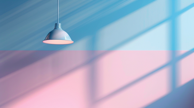 粉蓝色空间阳光照射墙面灯光灯具的背景图片
