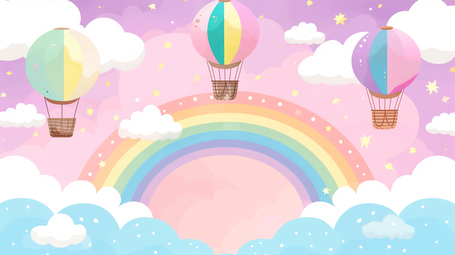蓝粉色六一儿童节卡通云朵彩虹热气球1背景图片