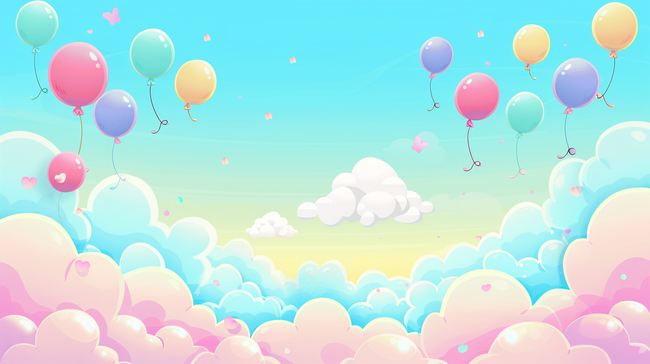 六一儿童节梦幻云朵粉彩气球背景2图片