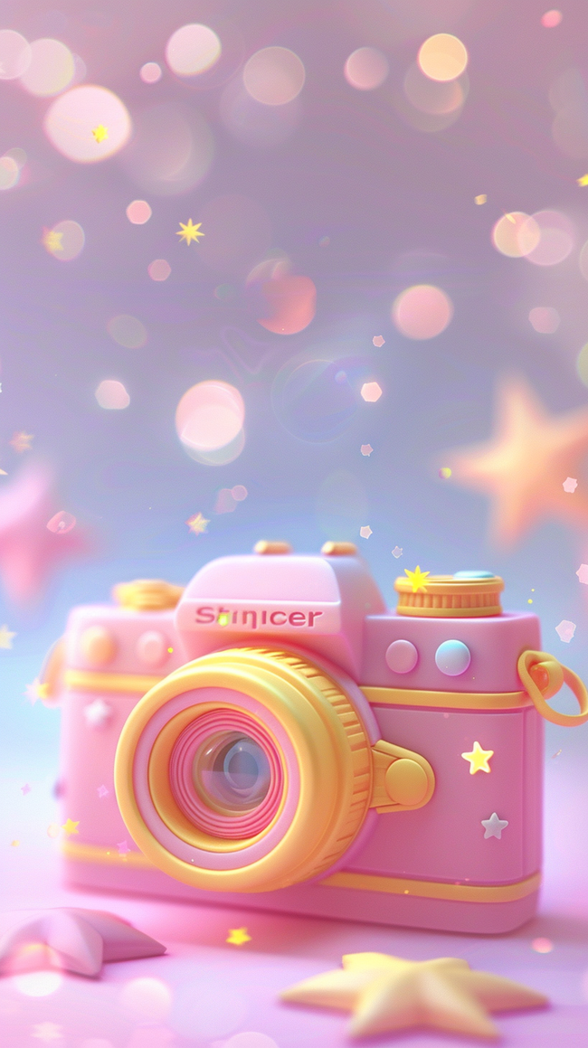 粉紫色卡通3D相机图标背景1图片
