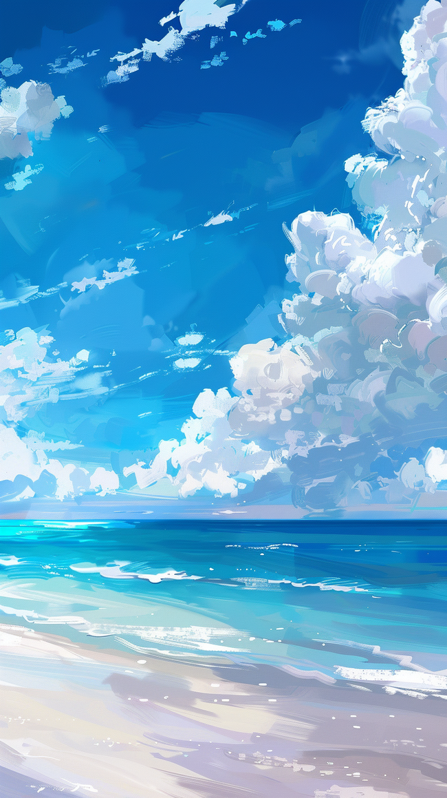 简约清新夏日风景蓝天白云海滩背景图片图片