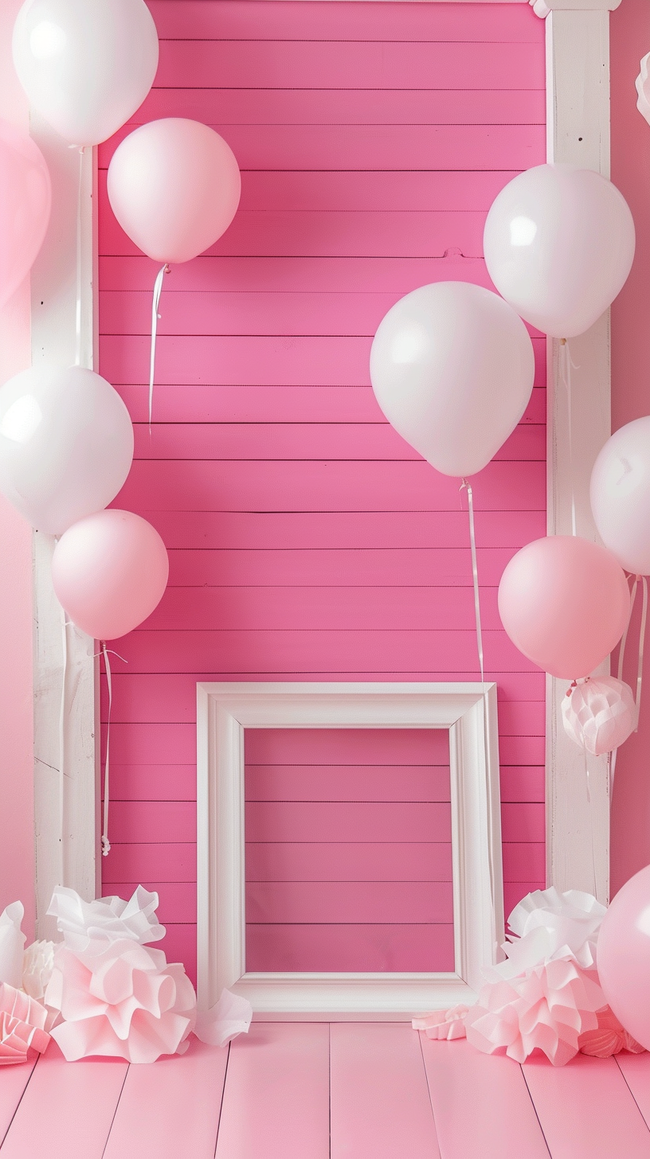 粉色气球边框婚礼迎宾展板背景图片