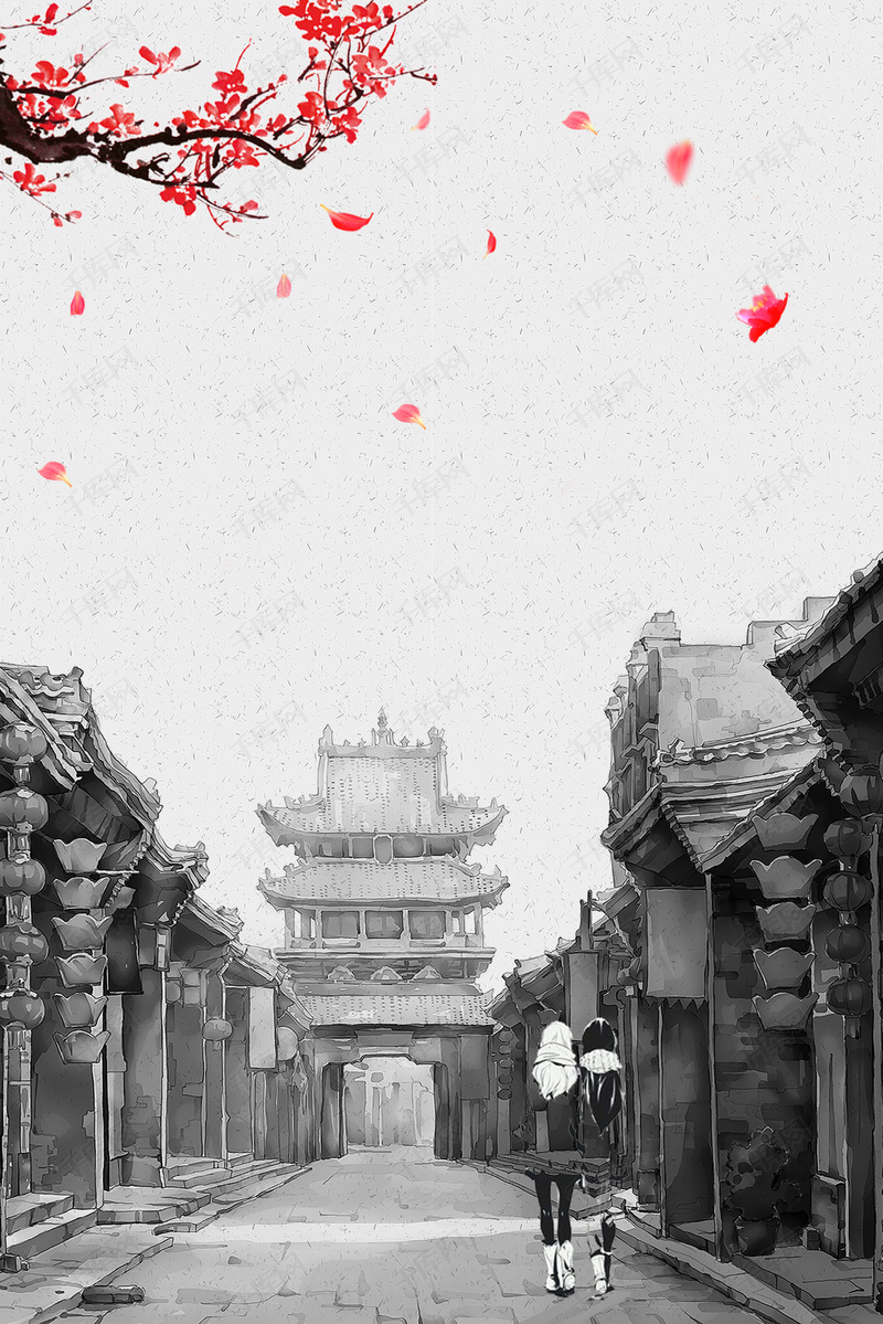 古风水墨平遥古城唯美背景图片免费下载_广告