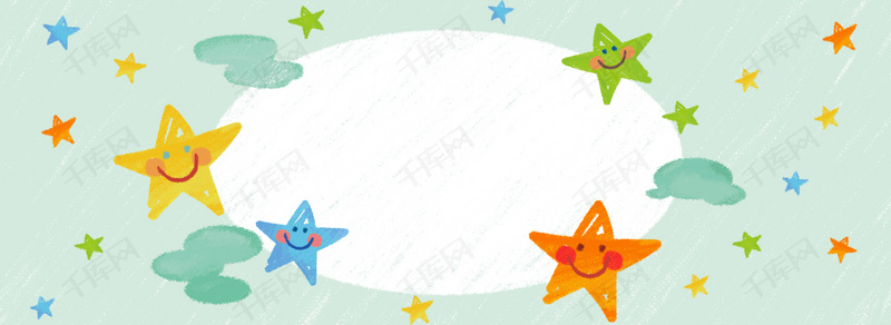 手绘蜡笔质感小星星边框banner背景图片免费下