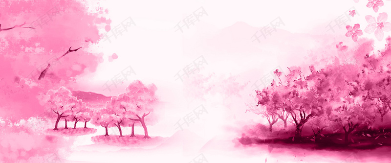 唯美古风粉色樱花节背景图片免费下载_海报b