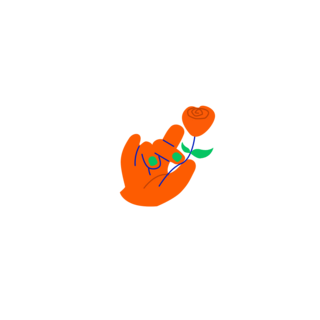 撞色扁平橙色个性送花手势