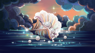 mbe海洋生物海报模板_光感水世界海洋生物珍珠海底速涂插画