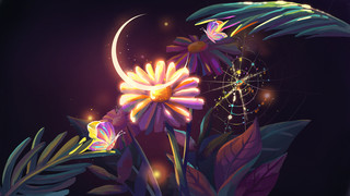 舞动的蝴蝶海报模板_光感植物花卉速涂小雏菊插画