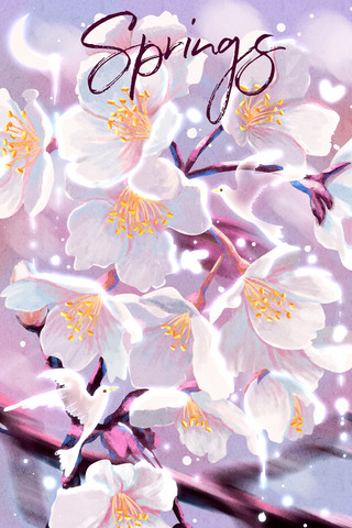 花花桃花海报模板_春天浪漫发光治愈系花卉花朵植物