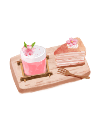 水彩海贼海报模板_春天水彩樱花系列甜点美食