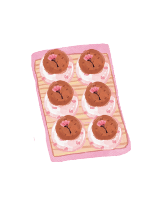 夜晚的樱花树海报模板_春天水彩樱花系列甜点美食