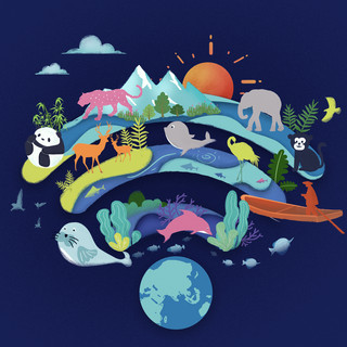 带口罩的动物海报模板_卡通手绘地球环保wifi信号动物世界海底世界