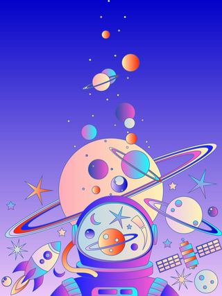 星球月亮海报模板_宇宙太空星际宇航员航天中国航天日矢量插画