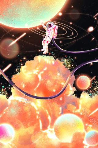 玫瑰星球海报模板_星球航天日浪漫宇宙太空插画