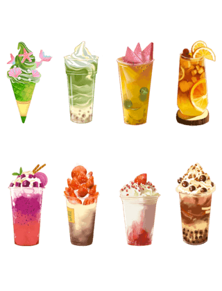冰淇淋实物海报模板_水彩网红奶茶饮料饮品元素